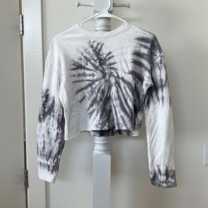 ADIKA Size S Gray and White Tie Dye Long Sleeve Cropped Shirt!! TAGS ON